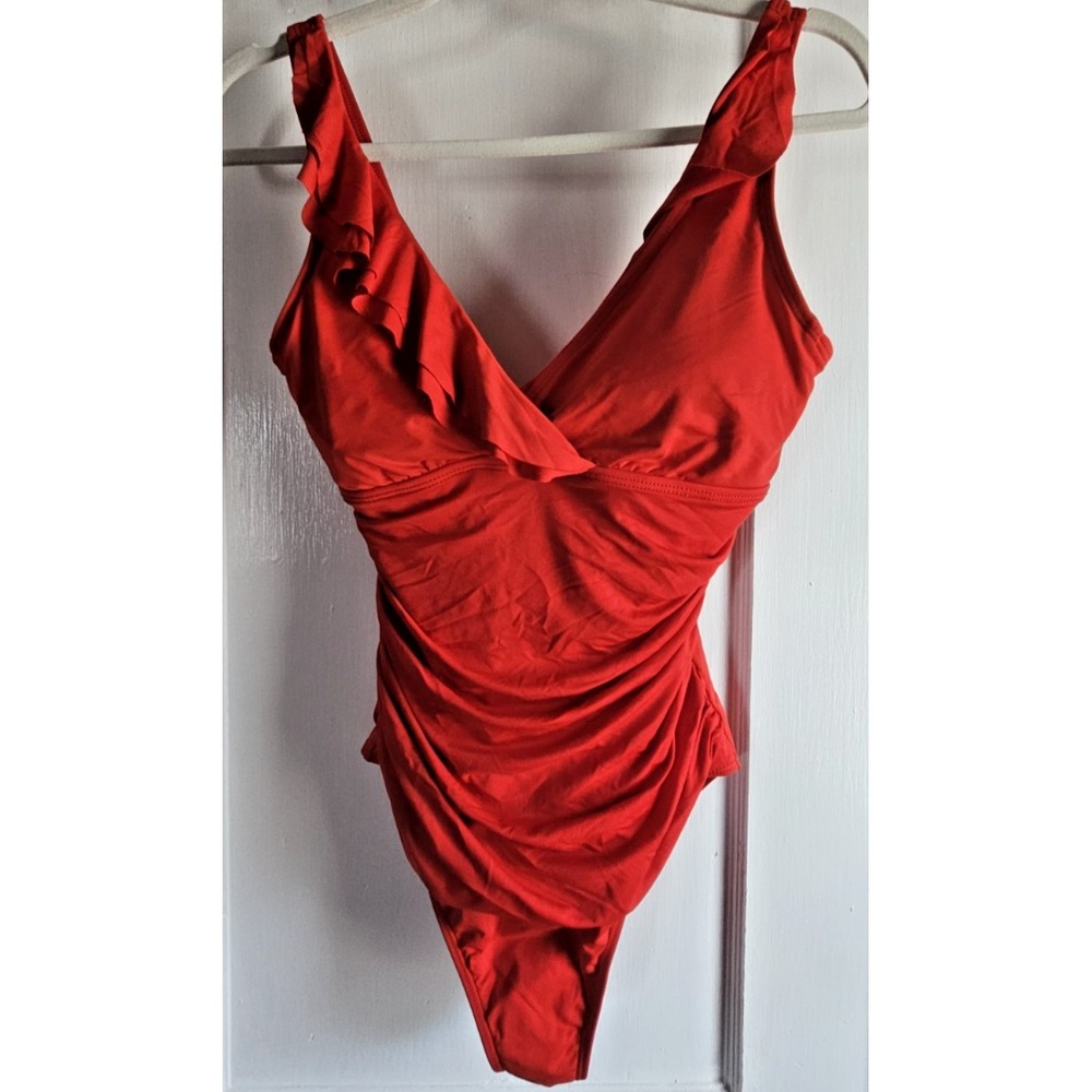 Lauren Ralph lauren red tummy control underwire ruffled one piece swimsuit Sz‎ 6